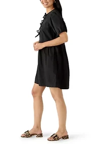 Women's Puff Sleeve Bow Front Mini Dress