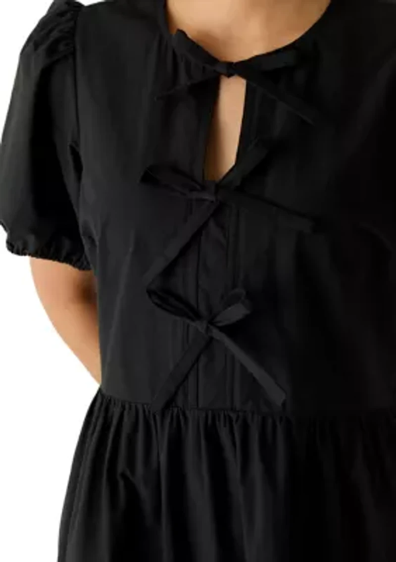 Women's Puff Sleeve Bow Front Mini Dress