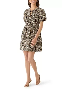 Women's Short Puff Sleeve Bow Front Mini Dress