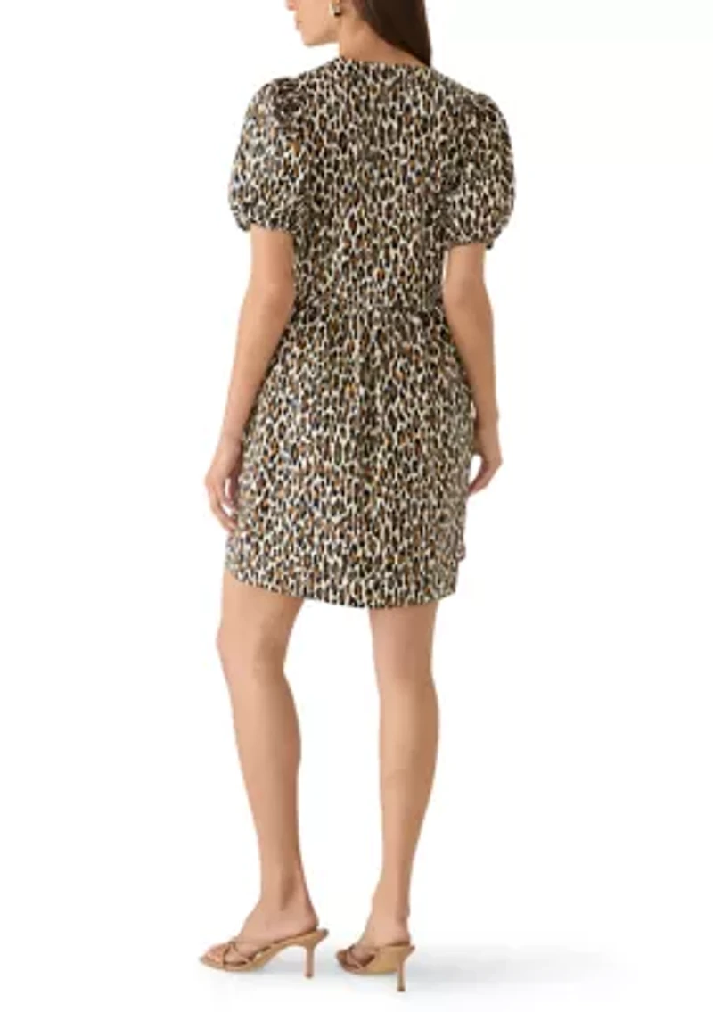 Women's Short Puff Sleeve Bow Front Mini Dress