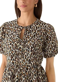Women's Short Puff Sleeve Bow Front Mini Dress