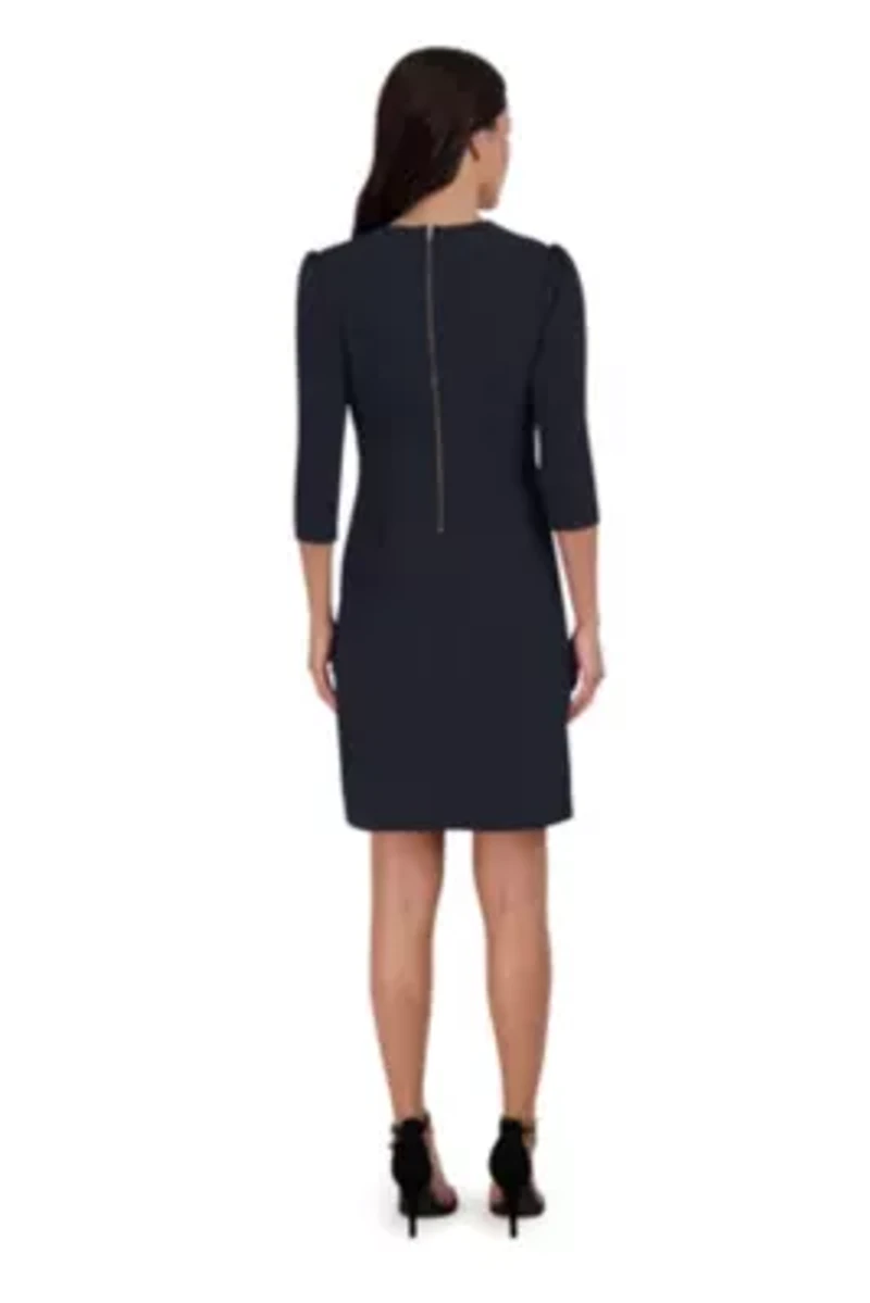 Women's 3/4 Sleeve V-Neck Solid Ruffle Dress