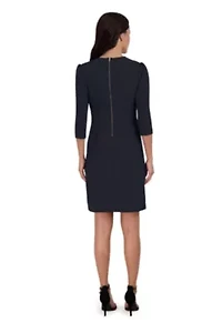 Women's 3/4 Sleeve V-Neck Solid Ruffle Dress