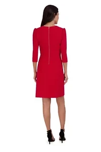 Women's 3/4 Sleeve V-Neck Solid Ruffle Dress