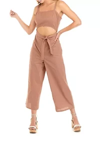 Juniors' Sleeveless Striped Cutout Gaucho Jumpsuit