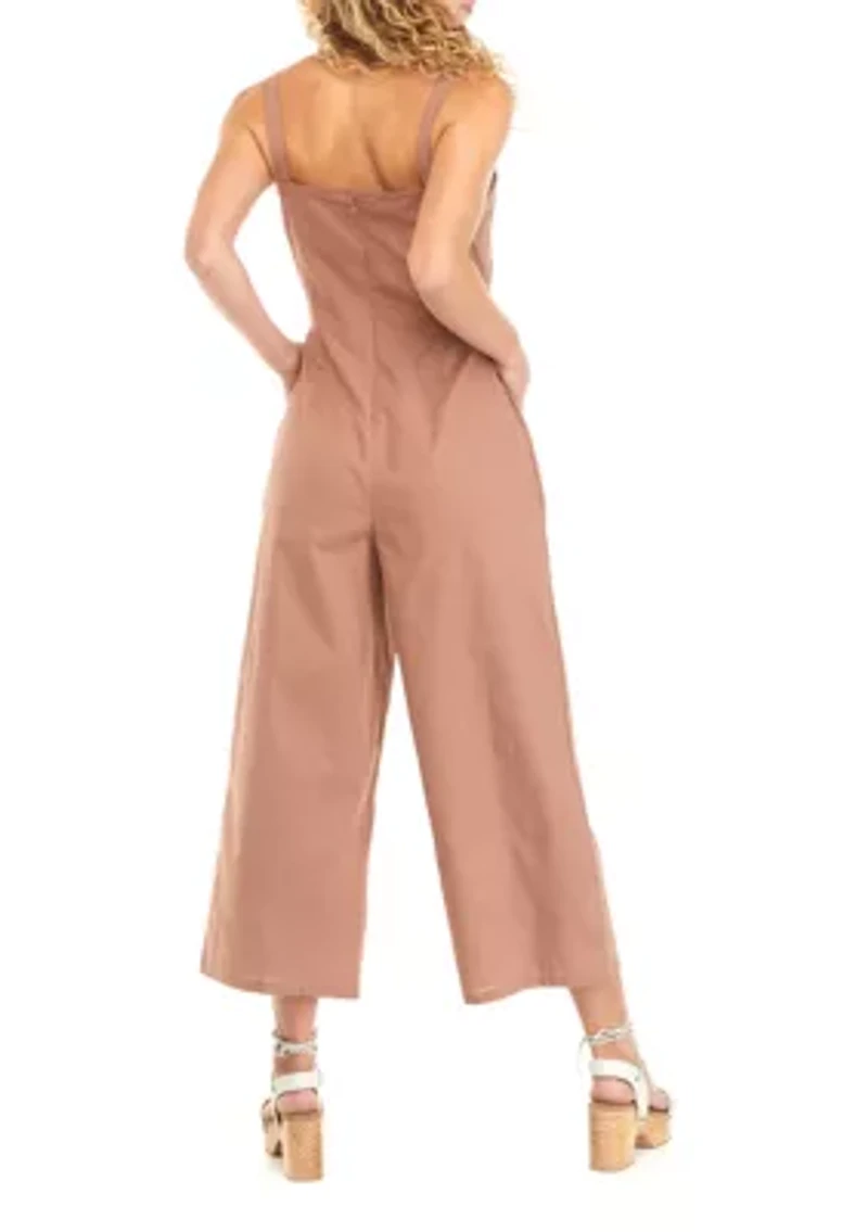 Juniors' Sleeveless Striped Cutout Gaucho Jumpsuit