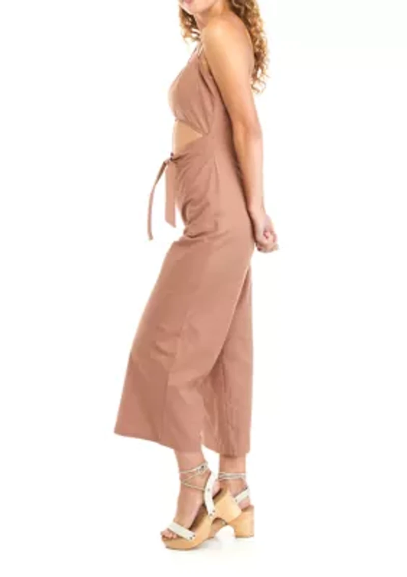 Juniors' Sleeveless Striped Cutout Gaucho Jumpsuit