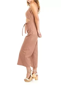 Juniors' Sleeveless Striped Cutout Gaucho Jumpsuit