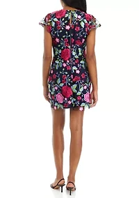 Women's Cap Sleeve Floral Embellished Sheath Dress