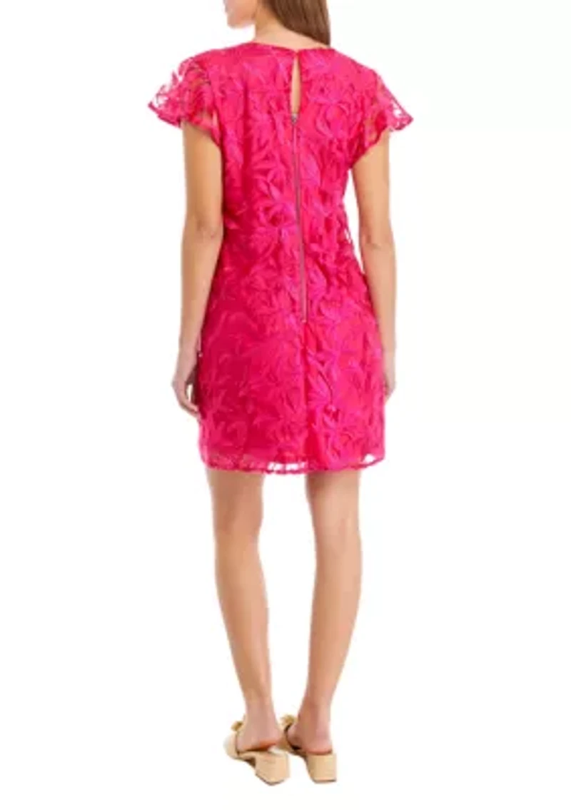 Women's Flutter Sleeve Solid Lace Sheath Dress