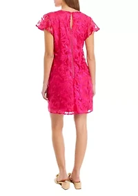 Women's Flutter Sleeve Solid Lace Sheath Dress