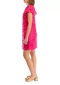 Women's Flutter Sleeve Solid Lace Sheath Dress