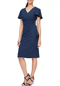 Women's Short Sleeve Side Ruched Solid Scuba Crepe Sheath Dress