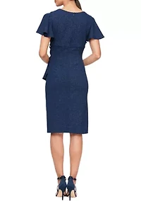 Women's Short Sleeve Side Ruched Solid Scuba Crepe Sheath Dress