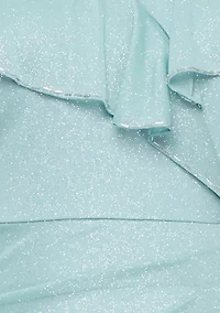 Women's Long Cascade Ruffle Front Dress with Bugle Beads