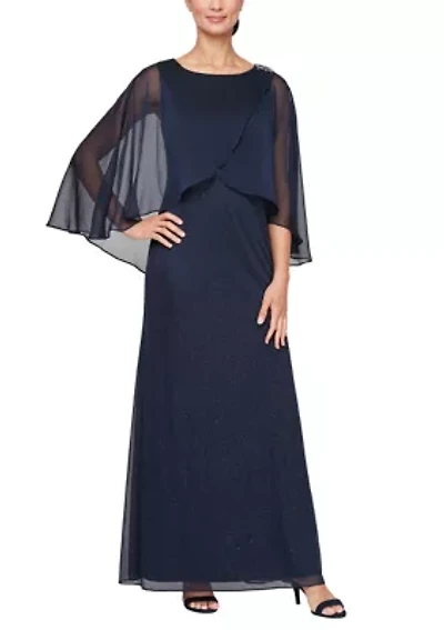 Women's Long Glitter Mesh Overlay Gown