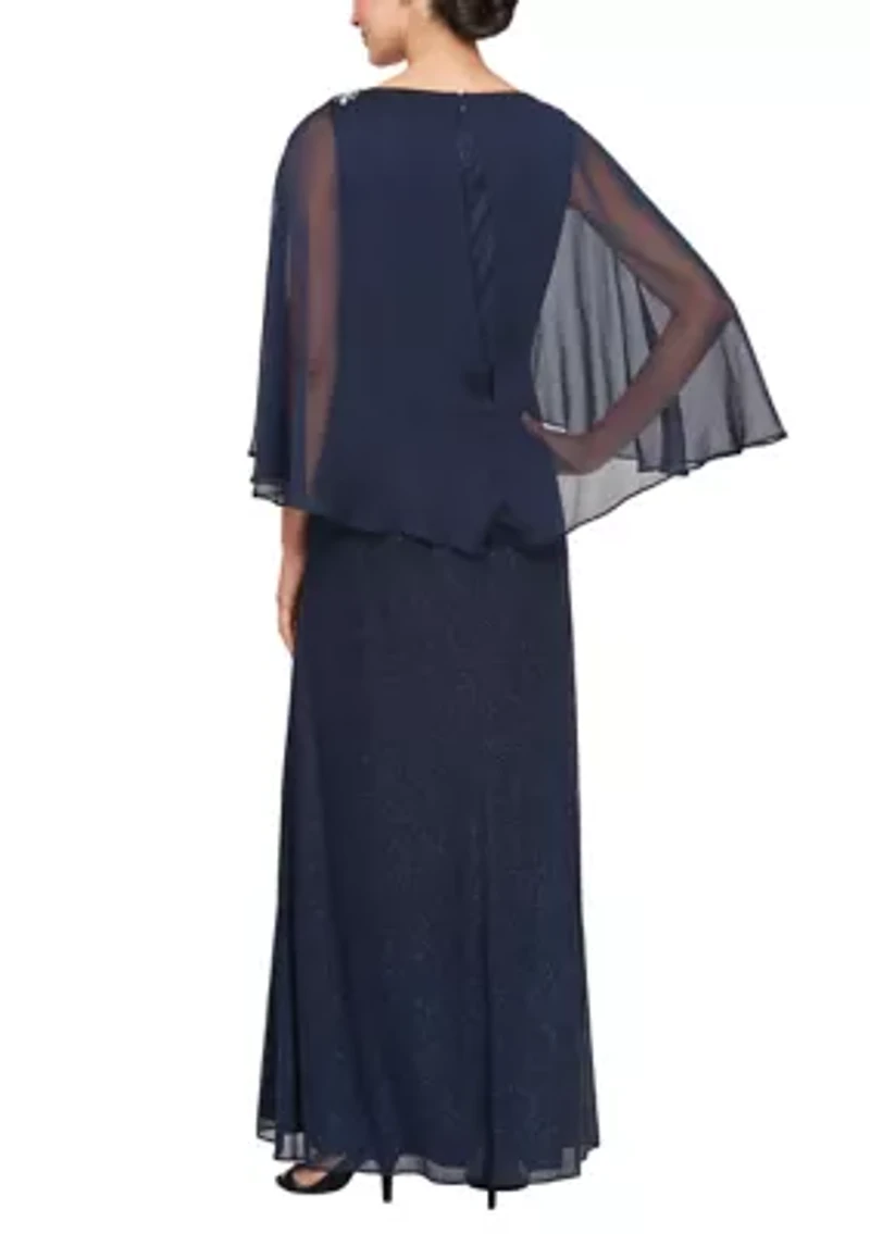 Women's Long Glitter Mesh Overlay Gown