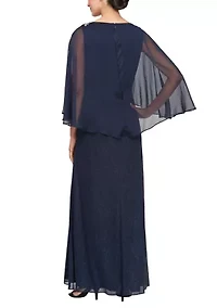 Women's Long Glitter Mesh Overlay Gown
