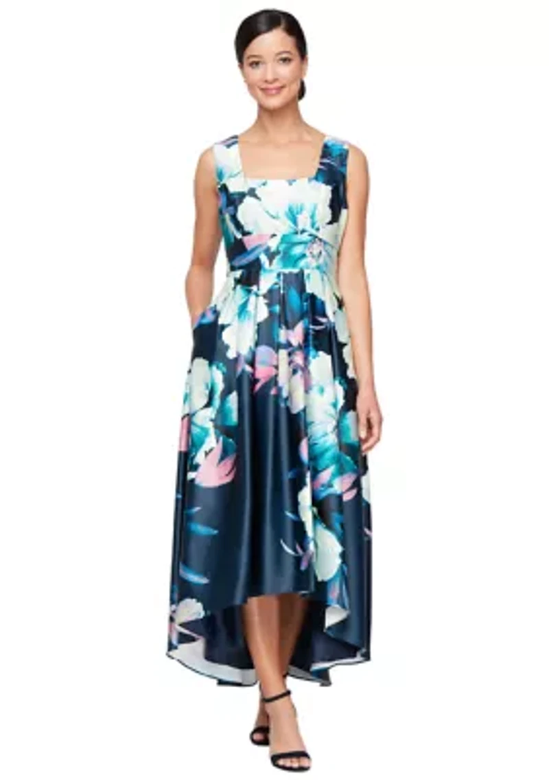 Women's Printed Satin High Low Dress