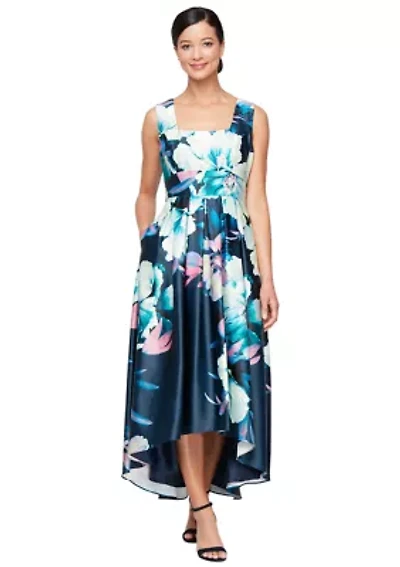 Women's Printed Satin High Low Dress