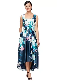 Women's Printed Satin High Low Dress