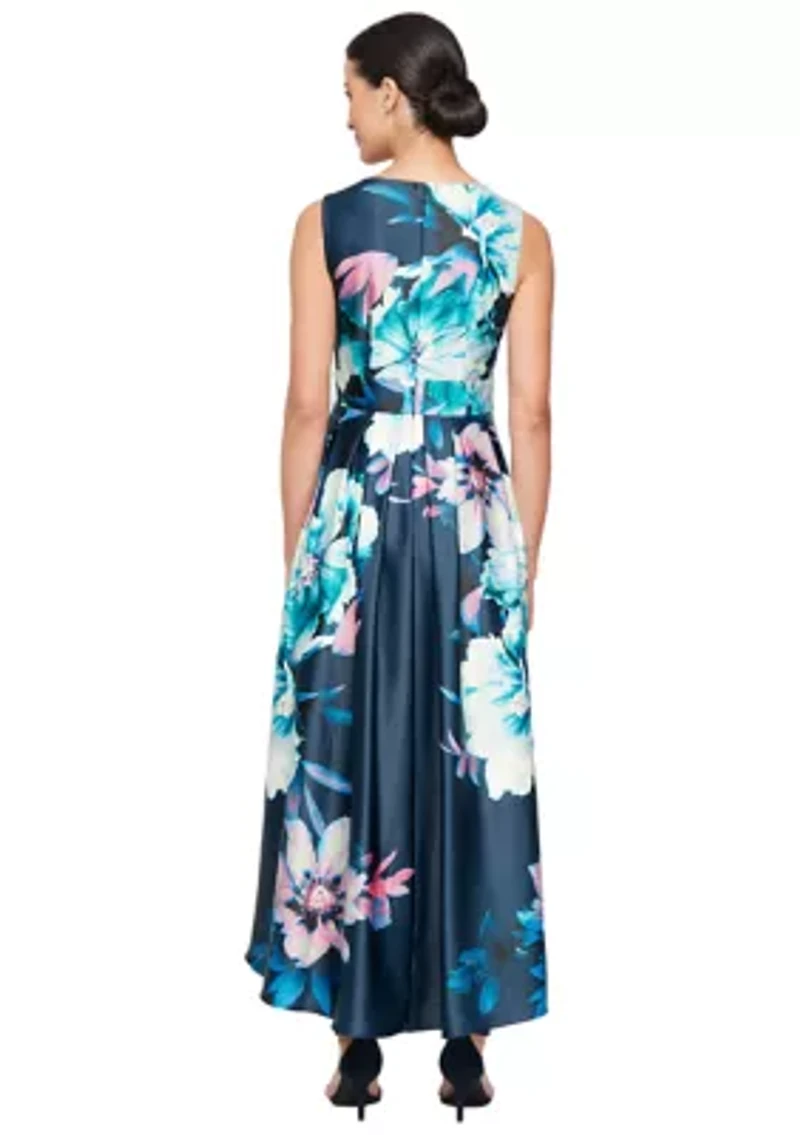 Women's Printed Satin High Low Dress
