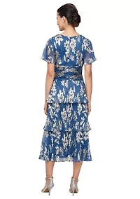 Women's Surplice Foil Printed Tiered Dress