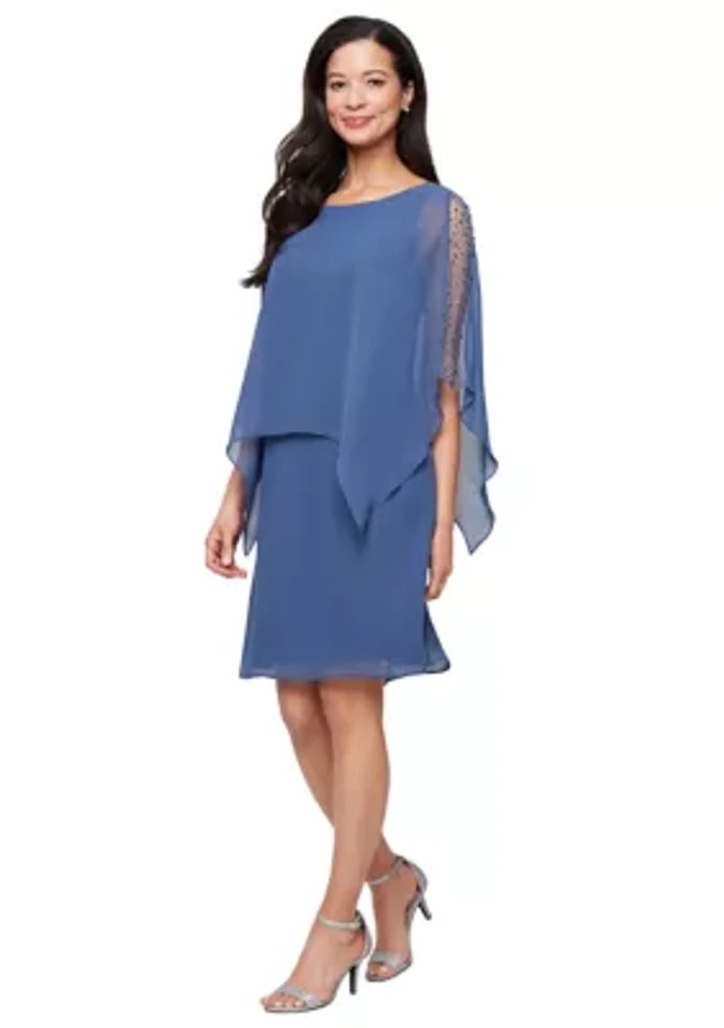 Women's Chiffon Beaded Inset Overlay Dress