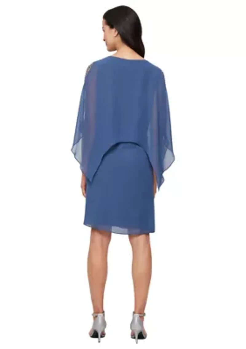 Women's Chiffon Beaded Inset Overlay Dress