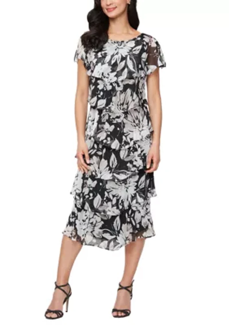 Women's Printed Midi Tiered Dress