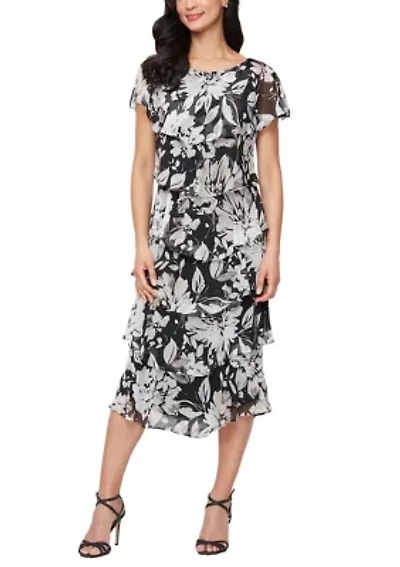 Women's Printed Midi Tiered Dress