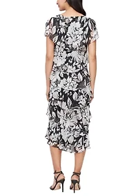 Women's Printed Midi Tiered Dress