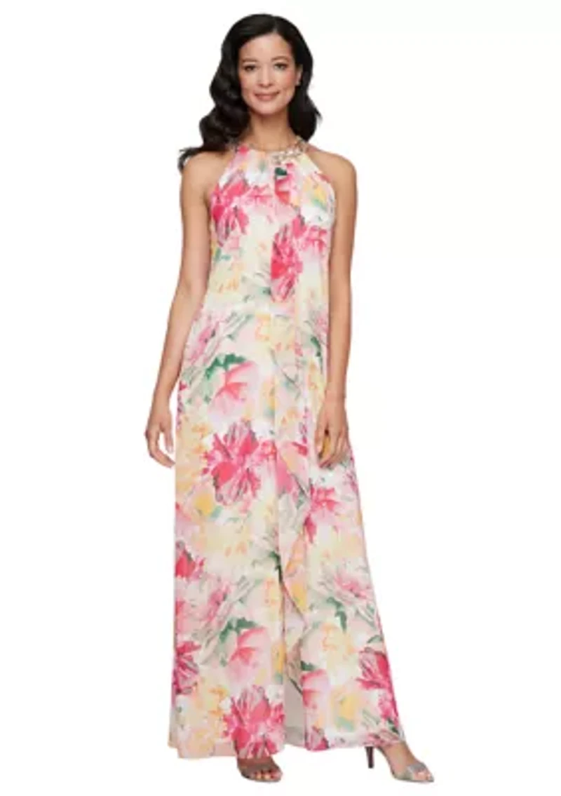 Women's Beaded Halter Neck Maxi Dress