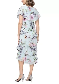 Women's Tea Length Printed Chiffon Dress