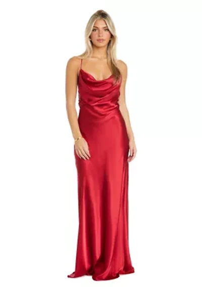 Long Spaghetti Strap Charmeuse W Draped Front And X Back