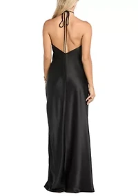 Long Hi Neck Charmeuse W Tie