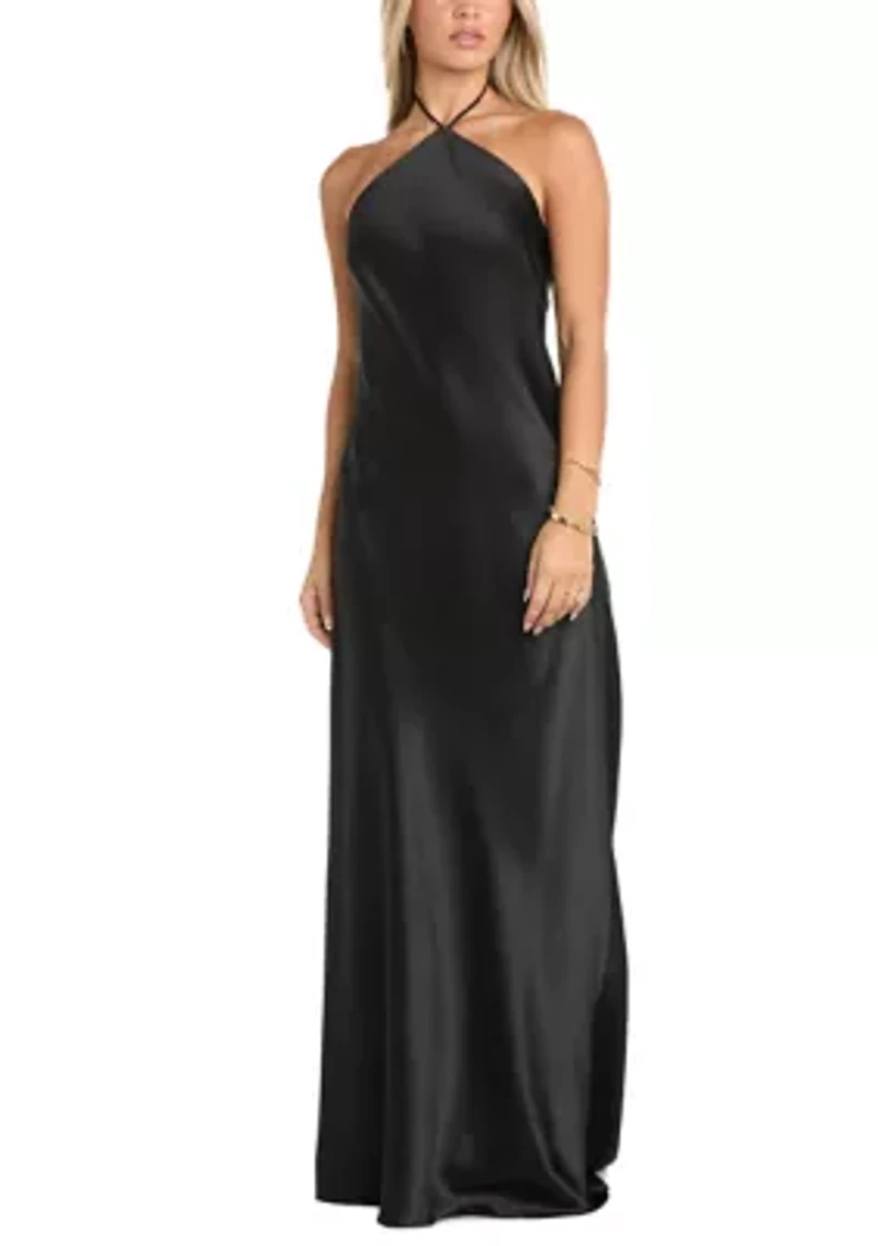 Long Hi Neck Charmeuse W Tie