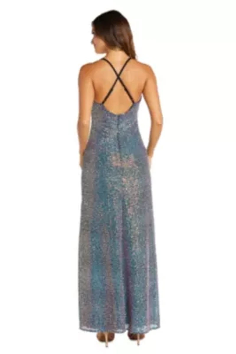 Long All Over Sequin Soft Draped Cowl W Adjustable Spaghetti Strap X Back And Side Slit