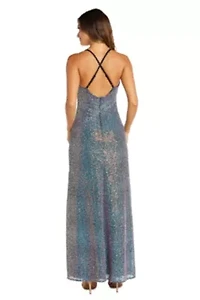 Long All Over Sequin Soft Draped Cowl W Adjustable Spaghetti Strap X Back And Side Slit