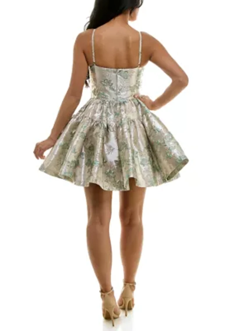 Juniors' Floral Jacquard Fit and Flare Dress
