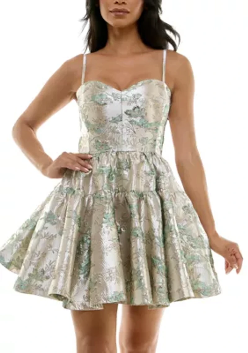 Juniors' Floral Jacquard Fit and Flare Dress