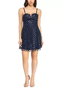 Women's Notch Front Embellished Sequin A-Line Dress