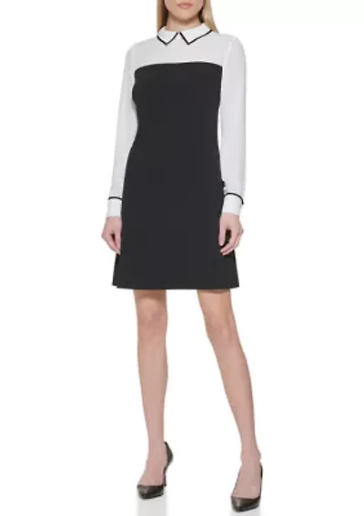 Women's Collar Twofer A-Line Dress