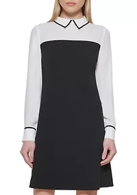 Women's Collar Twofer A-Line Dress