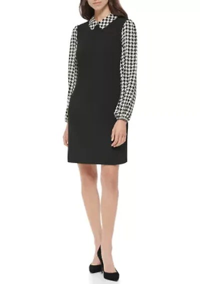 Women's Collared Houndstooth Sleeve Dress