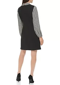 Women's Collared Houndstooth Sleeve Dress