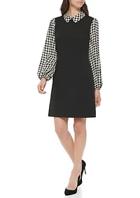 Women's Collared Houndstooth Sleeve Dress