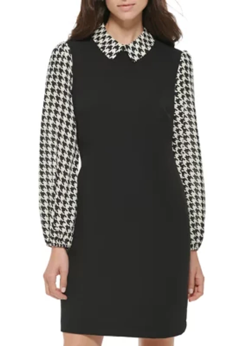 Women's Collared Houndstooth Sleeve Dress