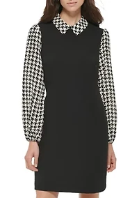 Women's Collared Houndstooth Sleeve Dress