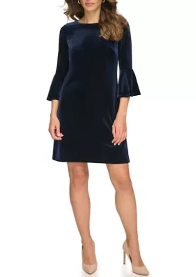 Women's Bell Sleeve Velvet Shift Dress